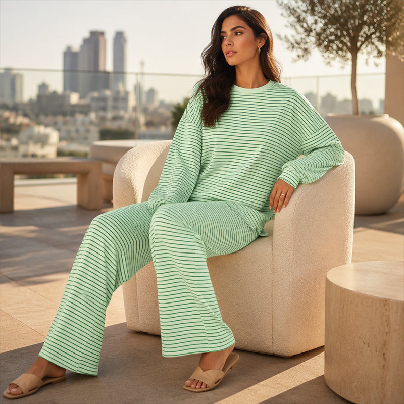 Women's Striped Pullover & Wide-Leg Pants 2-Piece Set