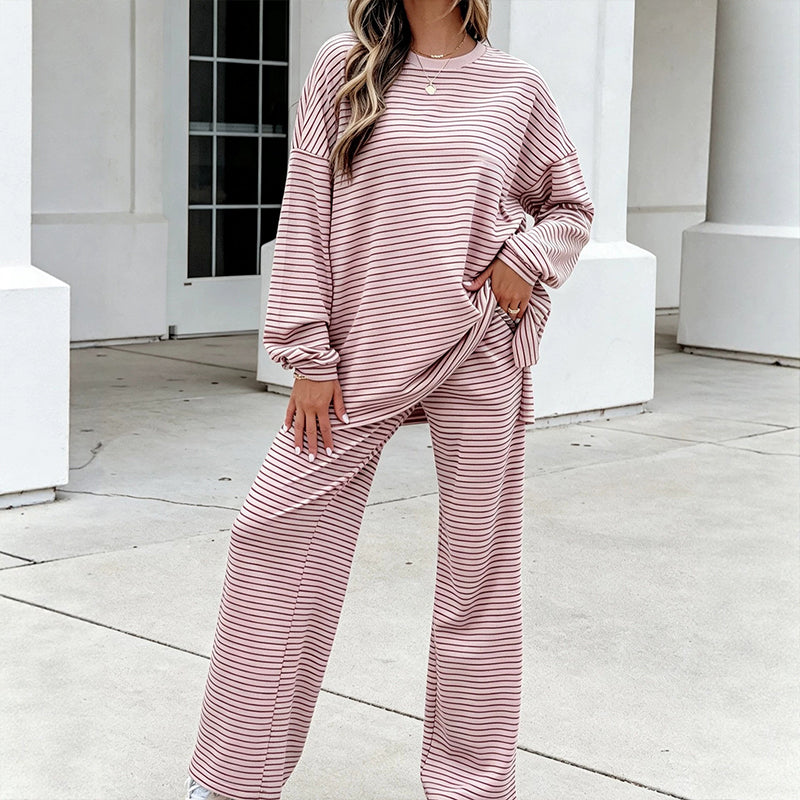 Women's Striped Pullover & Wide-Leg Pants 2-Piece Set