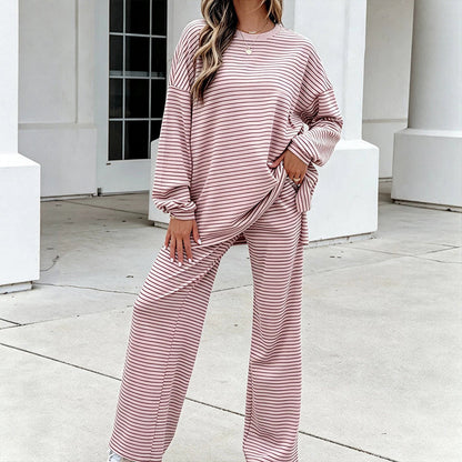 Women's Striped Pullover & Wide-Leg Pants 2-Piece Set