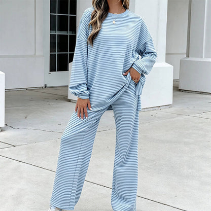 Women's Striped Pullover & Wide-Leg Pants 2-Piece Set