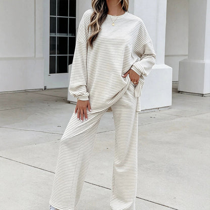 Women's Striped Pullover & Wide-Leg Pants 2-Piece Set