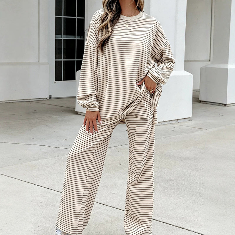 Women's Striped Pullover & Wide-Leg Pants 2-Piece Set