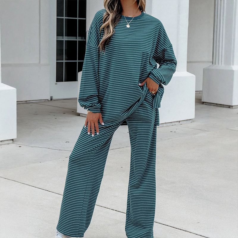 Women's Striped Pullover & Wide-Leg Pants 2-Piece Set