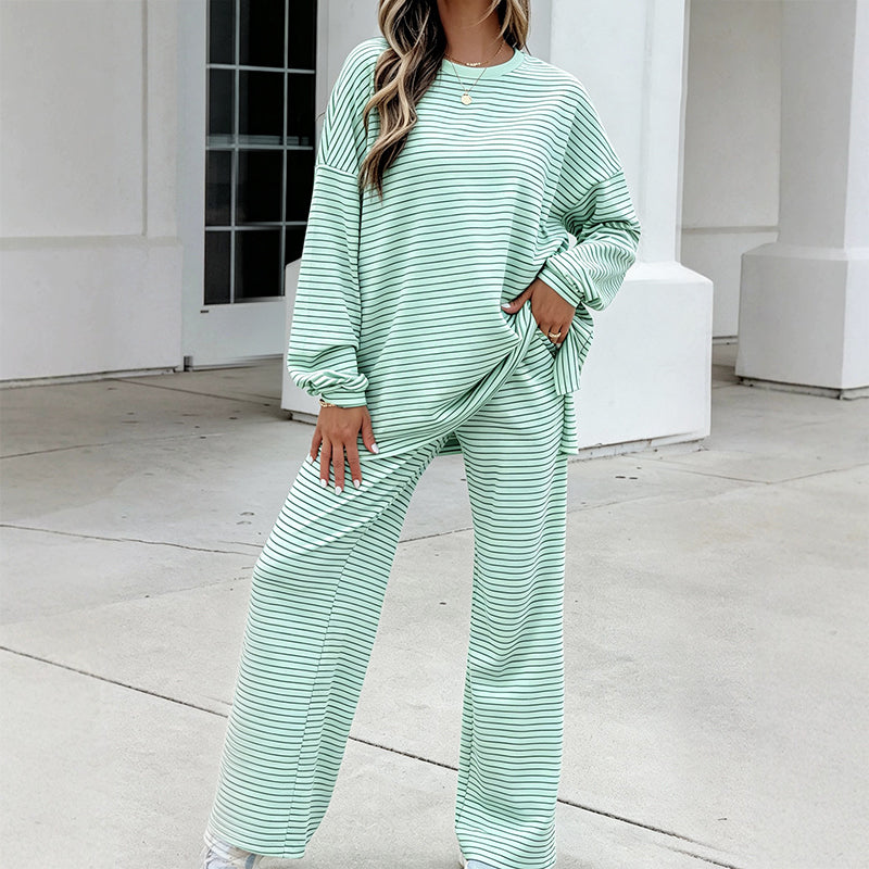 Women's Striped Pullover & Wide-Leg Pants 2-Piece Set