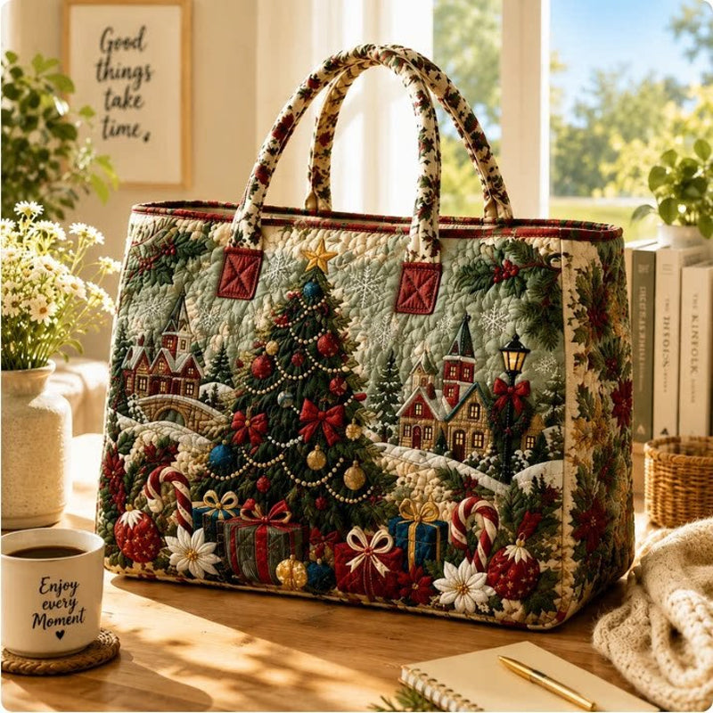Christmas Theme Quilted Tote Bag
