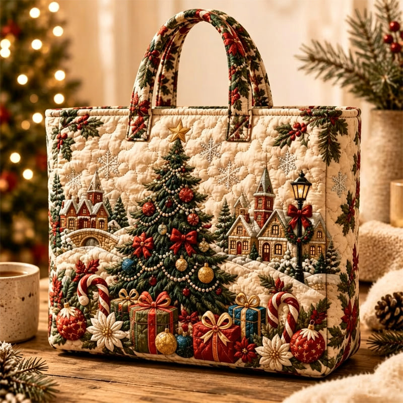 Christmas Theme Quilted Tote Bag