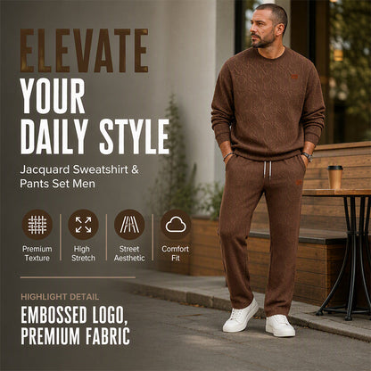Men's Jacquard Letter Sweatshirt & Drawstring Pants Set