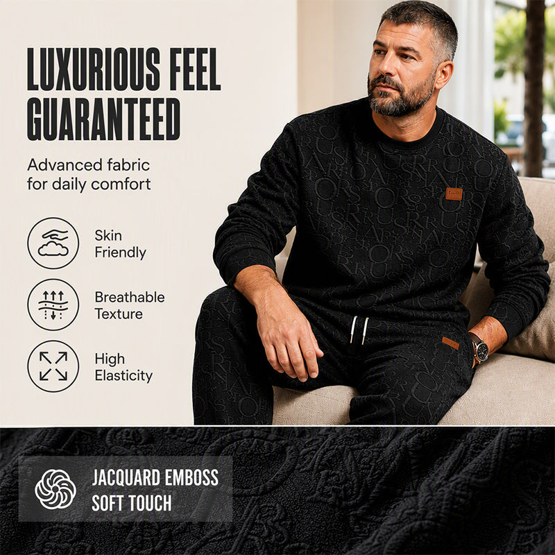 Men's Jacquard Letter Sweatshirt & Drawstring Pants Set