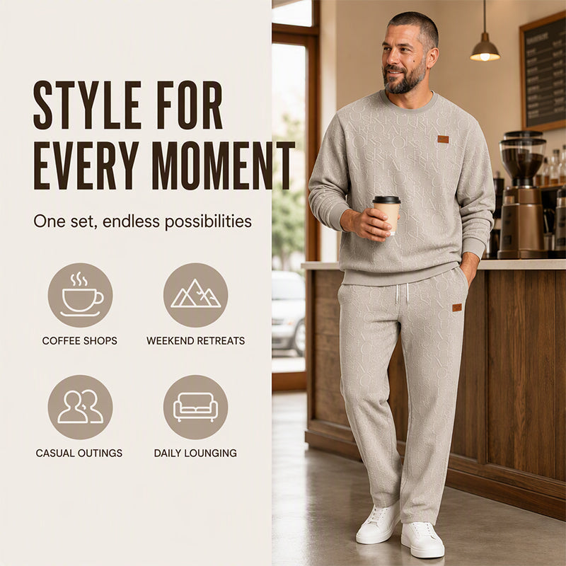 Men's Jacquard Letter Sweatshirt & Drawstring Pants Set