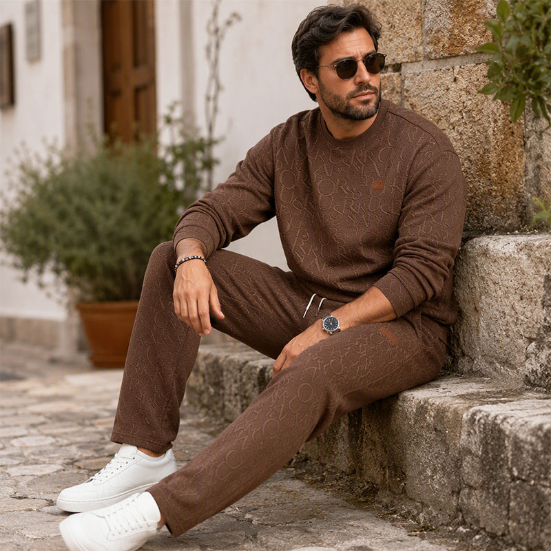 Men's Jacquard Letter Sweatshirt & Drawstring Pants Set