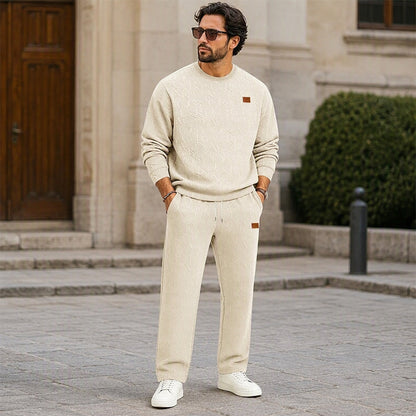Men's Jacquard Letter Sweatshirt & Drawstring Pants Set