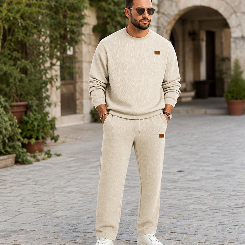 Men's Jacquard Letter Sweatshirt & Drawstring Pants Set