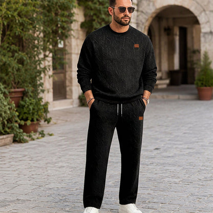Men's Jacquard Letter Sweatshirt & Drawstring Pants Set
