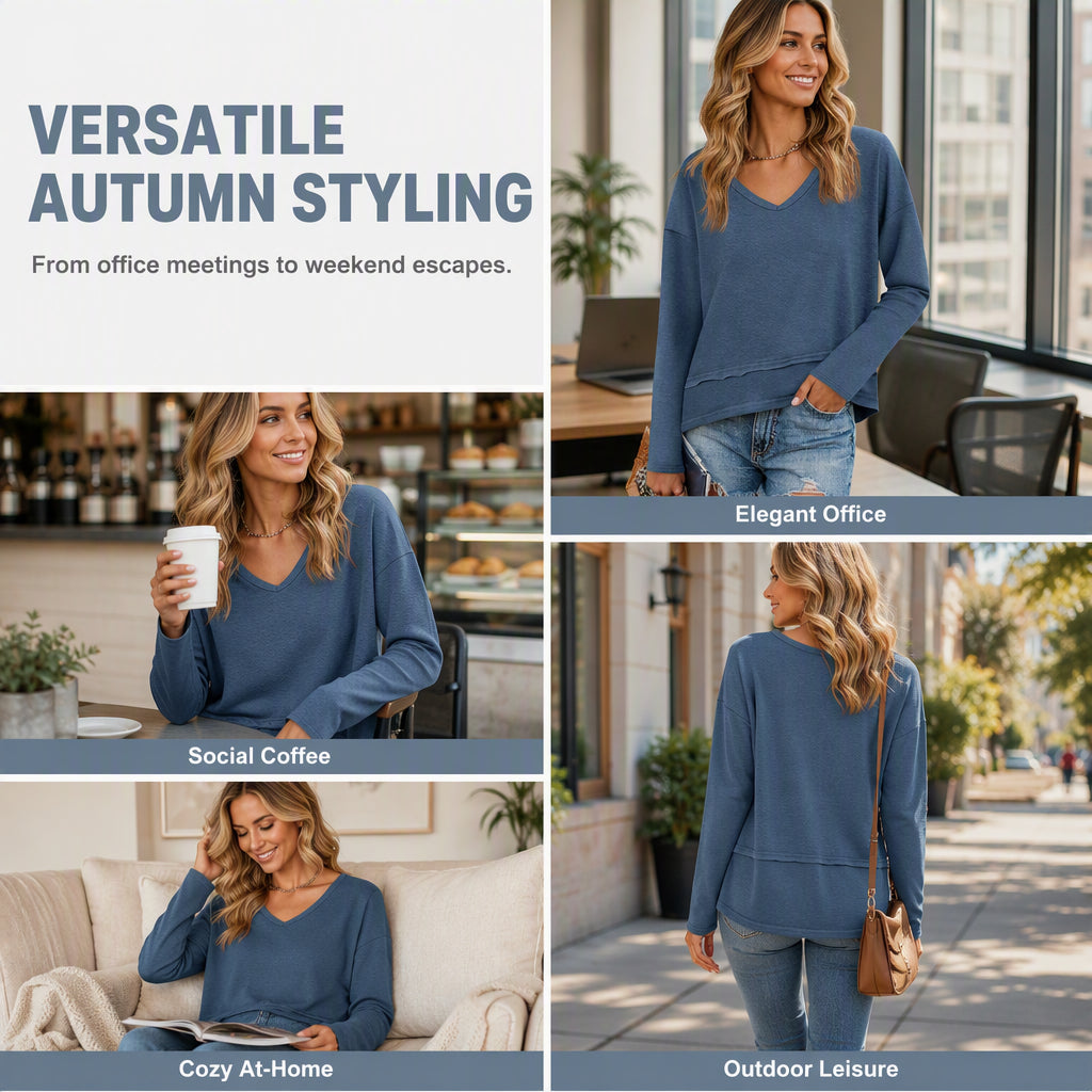 Women's V-Neck Loose Long Sleeve Top