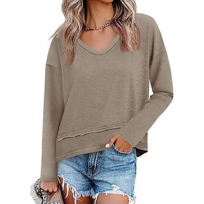 Women's V-Neck Loose Long Sleeve Top