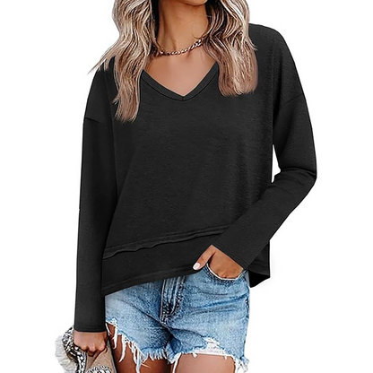 Women's V-Neck Loose Long Sleeve Top