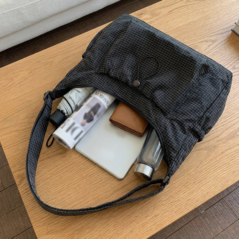 Plaid Drawstring Ruched Cloud Bag