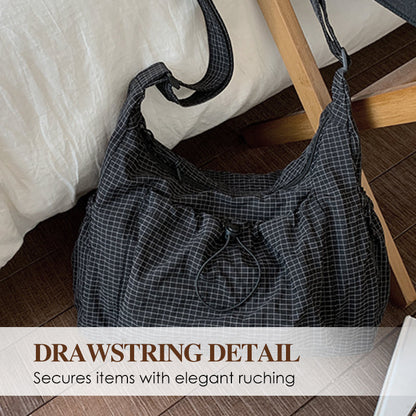 Plaid Drawstring Ruched Cloud Bag