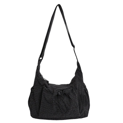 Plaid Drawstring Ruched Cloud Bag