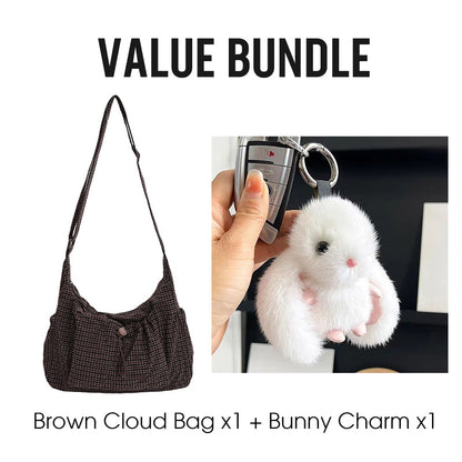 Plaid Drawstring Ruched Cloud Bag