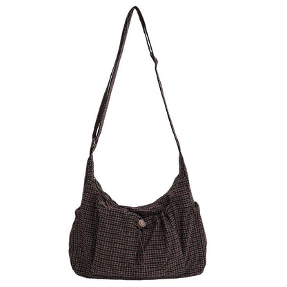 Plaid Drawstring Ruched Cloud Bag