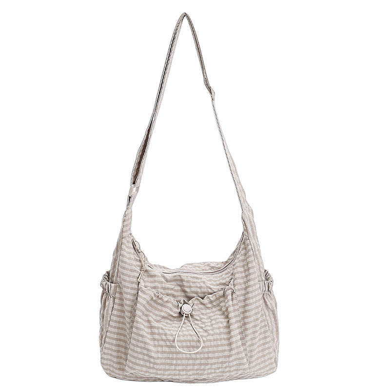 Plaid Drawstring Ruched Cloud Bag