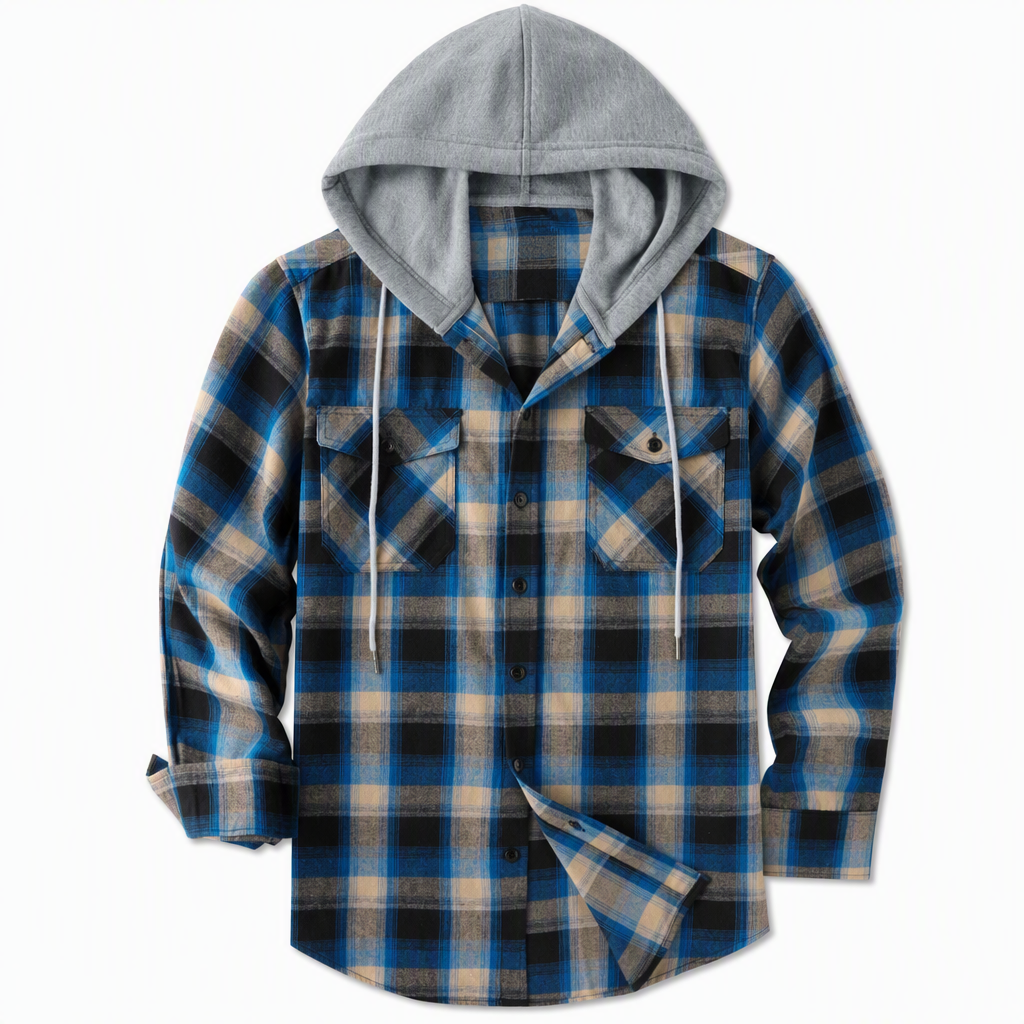 ✨ Men's Plaid Zip Up Hoodie Loose Fit American Style Brushed Hooded Sweatshirt