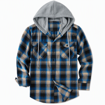 ✨ Men's Plaid Zip Up Hoodie Loose Fit American Style Brushed Hooded Sweatshirt