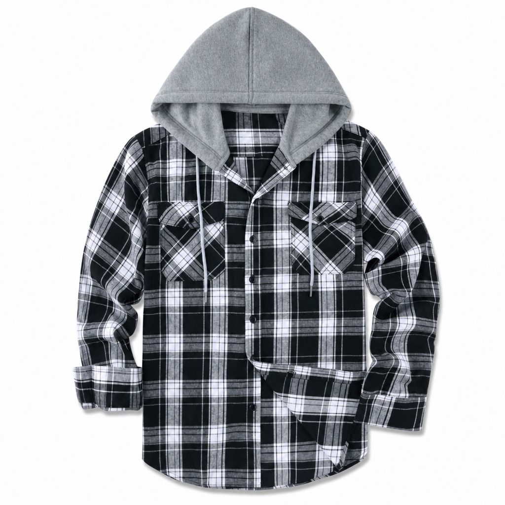 ✨ Men's Plaid Zip Up Hoodie Loose Fit American Style Brushed Hooded Sweatshirt