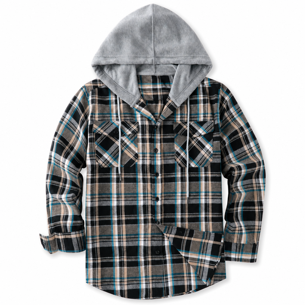 ✨ Men's Plaid Zip Up Hoodie Loose Fit American Style Brushed Hooded Sweatshirt