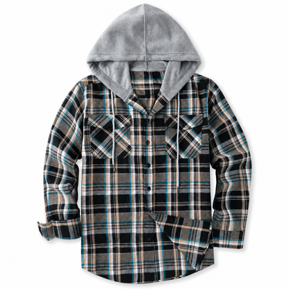 ✨ Men's Plaid Zip Up Hoodie Loose Fit American Style Brushed Hooded Sweatshirt