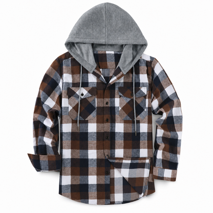 ✨ Men's Plaid Zip Up Hoodie Loose Fit American Style Brushed Hooded Sweatshirt