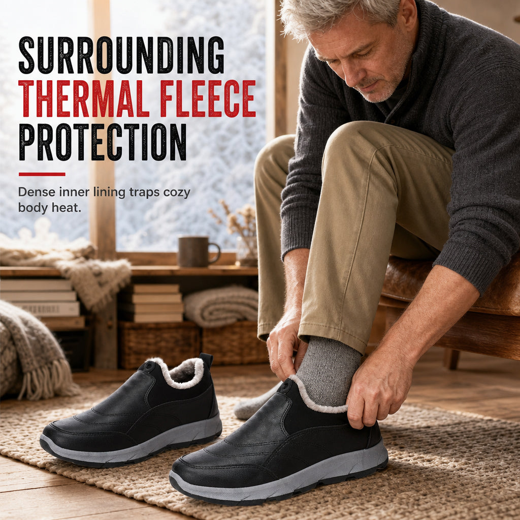 Men's Winter Fleece Lined Waterproof Slip On Shoes Non Slip Soft Sole Warm Casual Cotton Cloth Shoes for Seniors