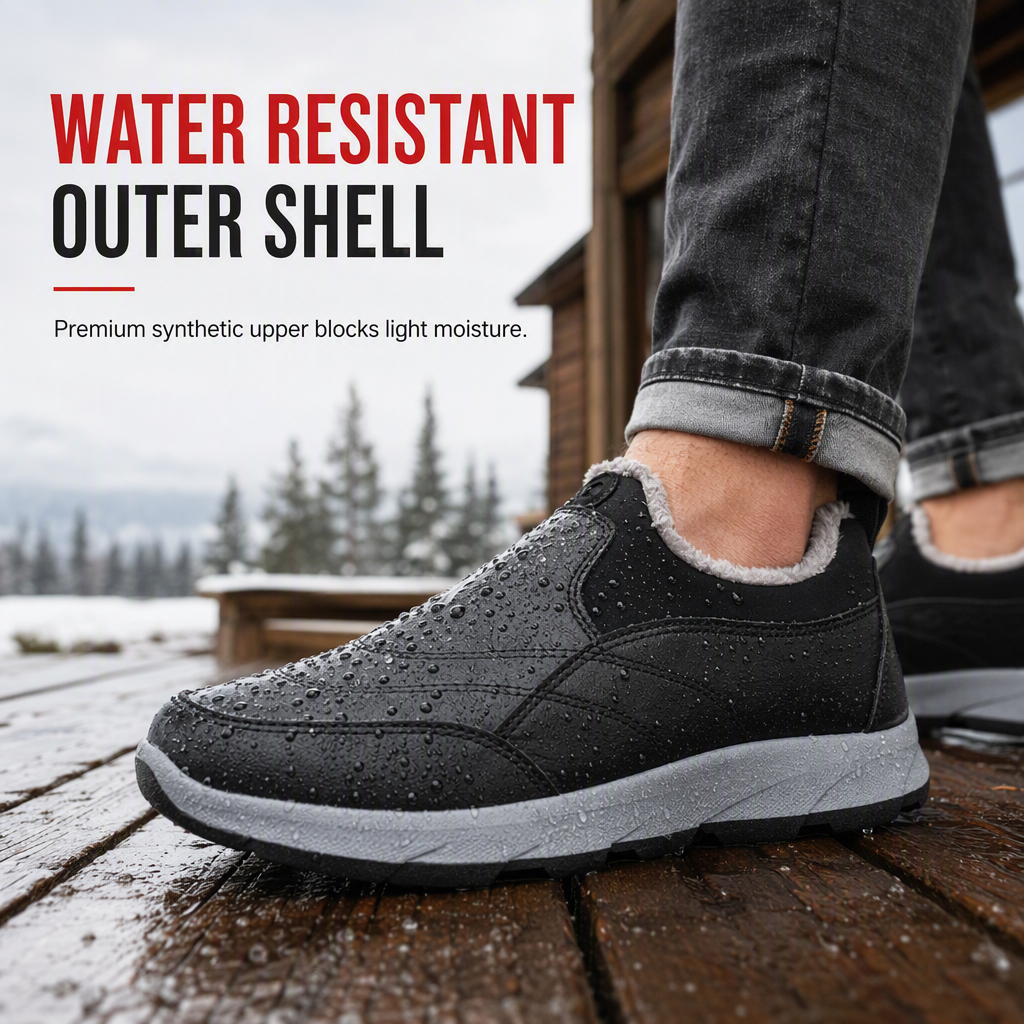 Men's Winter Fleece Lined Waterproof Slip On Shoes Non Slip Soft Sole Warm Casual Cotton Cloth Shoes for Seniors