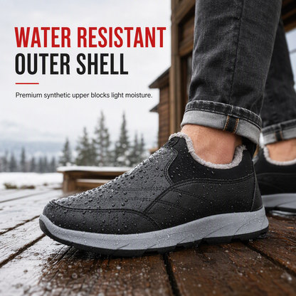 Men's Winter Fleece Lined Waterproof Slip On Shoes Non Slip Soft Sole Warm Casual Cotton Cloth Shoes for Seniors