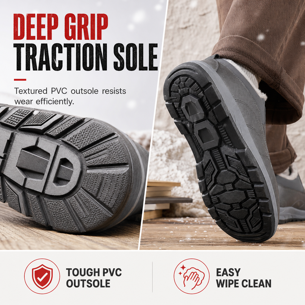 Men's Winter Fleece Lined Waterproof Slip On Shoes Non Slip Soft Sole Warm Casual Cotton Cloth Shoes for Seniors