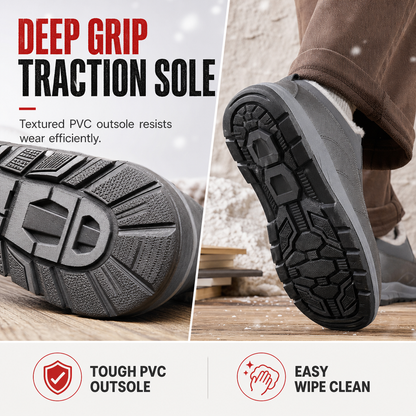 Men's Winter Fleece Lined Waterproof Slip On Shoes Non Slip Soft Sole Warm Casual Cotton Cloth Shoes for Seniors
