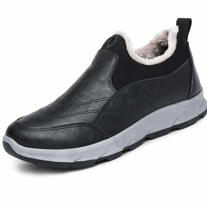 Men's Winter Fleece Lined Waterproof Slip On Shoes Non Slip Soft Sole Warm Casual Cotton Cloth Shoes for Seniors