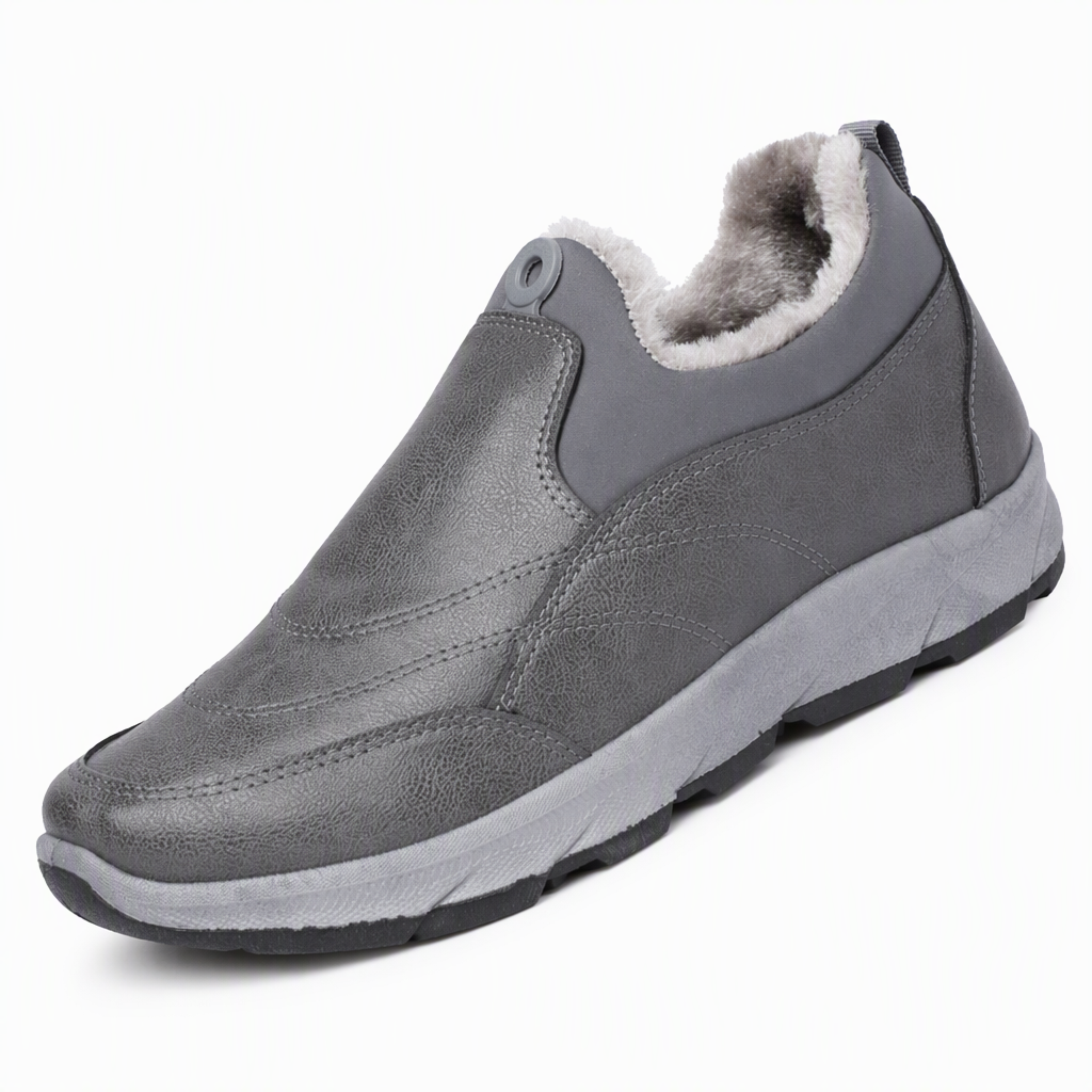 Men's Winter Fleece Lined Waterproof Slip On Shoes Non Slip Soft Sole Warm Casual Cotton Cloth Shoes for Seniors