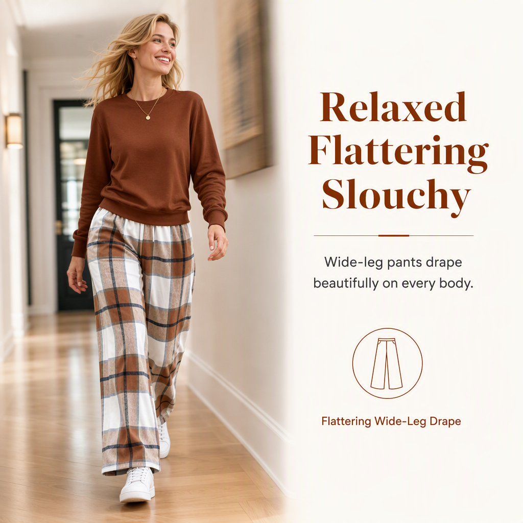 Women's Soft Casual Crewneck Sweatshirt and Wide Leg Pants Set