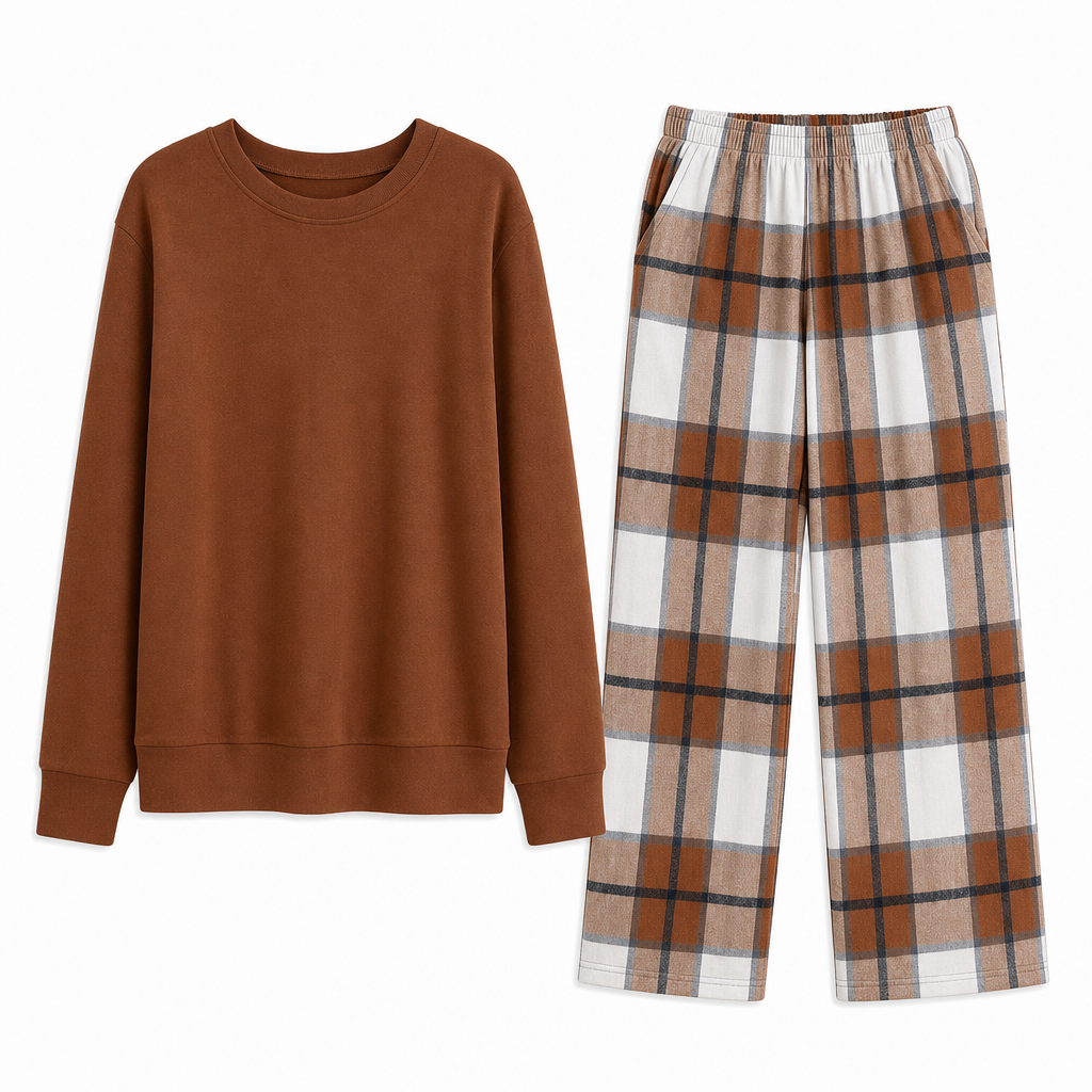 Women's Soft Casual Crewneck Sweatshirt and Wide Leg Pants Set