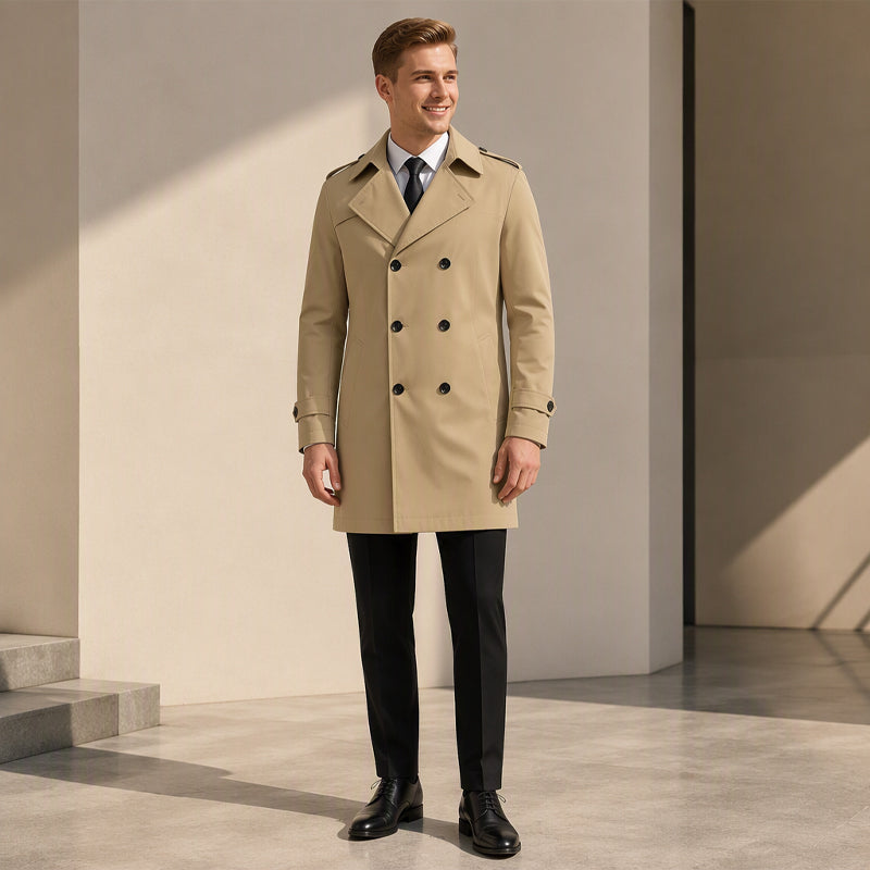 Men's Classic Double-Breasted Trench Coat