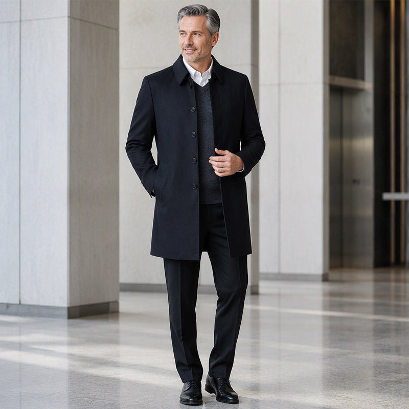 Men's Mid-Length Collared Trench Coat