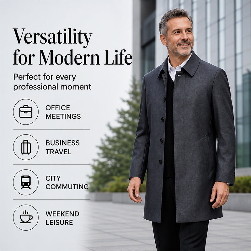 Men's Mid-Length Collared Trench Coat