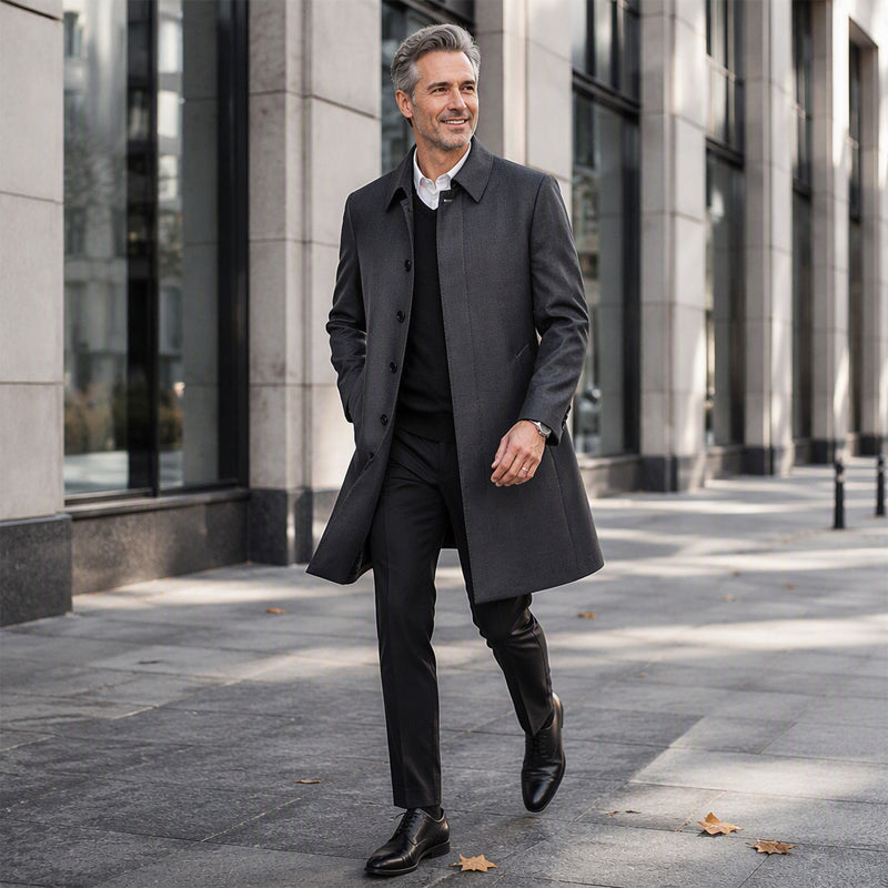 Men's Mid-Length Collared Trench Coat