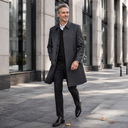 Men's Mid-Length Collared Trench Coat