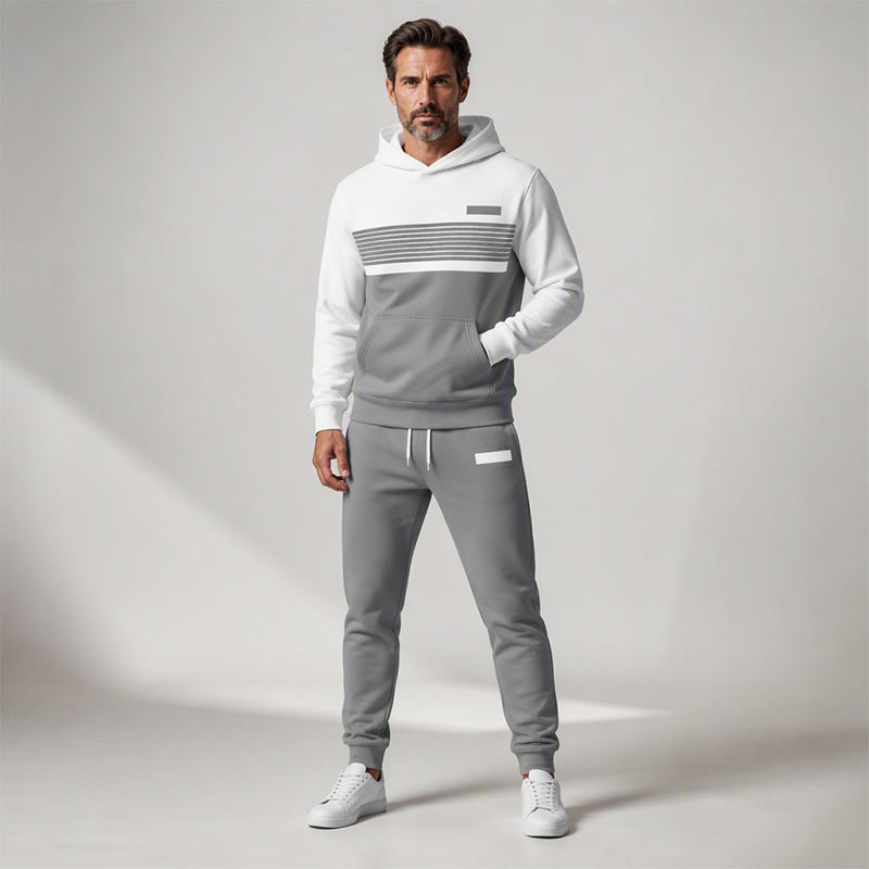 Men's Casual Color-Block Hoodie and Pants Set