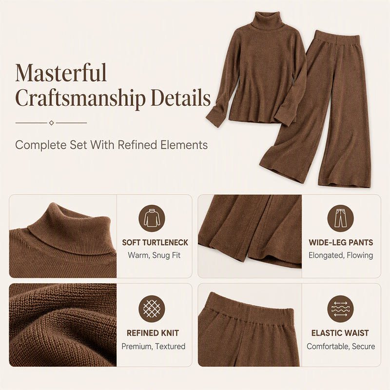 Women's Turtleneck Knit Top and Wide-Leg Pants Set