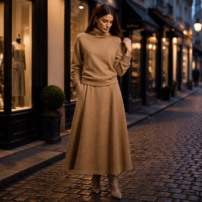 Women's Turtleneck Top and Maxi Skirt Set
