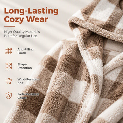 Women's Loose Plaid Color Block Hooded Cardigan